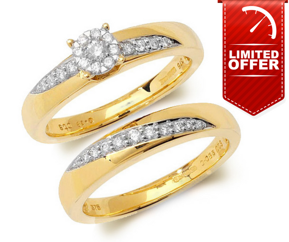 9ct Yellow Gold Diamond Bridal Ring Set - E Bixby Jewellers