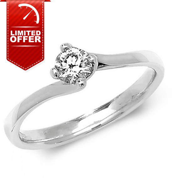 18ct White Gold Diamond Twist Solitaire Ring - E Bixby Jewellers