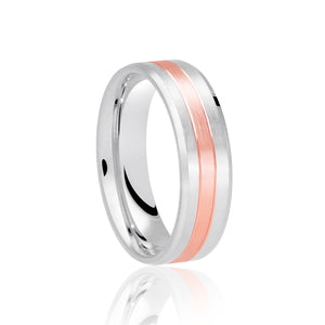 9ct White And Rose Gold Stain Finish Trio Style Belvelled Edge 4mm Ring - E Bixby Jewellers