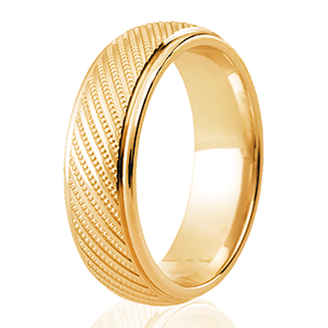 9ct Yellow Gold Plain Polished Edges With Patterned Centre 4mm Wedding Ring - E Bixby Jewellers