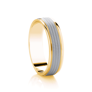 9ct White And Yellow Gold With Rope Style Centre With polished Yellow Gold Edges 4mm Wedding Ring - E Bixby Jewellers