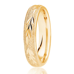 9ct Yellow Gold Sand Blast Design 4mm Wedding Ring - E Bixby Jewellers