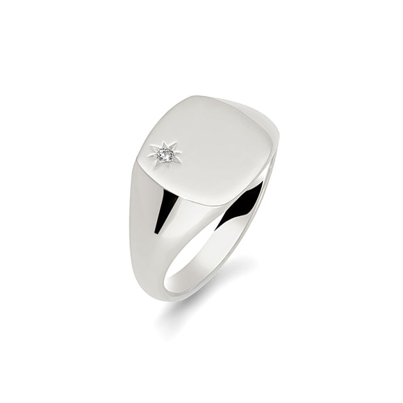 Gents Silver Cushion Shape Signet Ring - E Bixby Jewellers