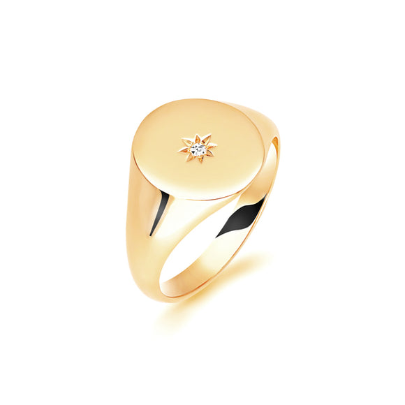 9ct Yellow Gold Classic Diamond Set Gentleman's Signet Ring - E Bixby Jewellers