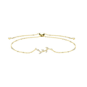 9ct Yellow Gold Ladies CZ Leaf Pull Style Bracelet - E Bixby Jewellers