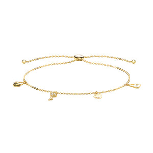9ct Yellow Gold Ladies Pull Style Bracelet with Charms - E Bixby Jewellers