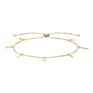 9ct Yellow Gold Ladies Pull Style Bracelet with Charms - E Bixby Jewellers