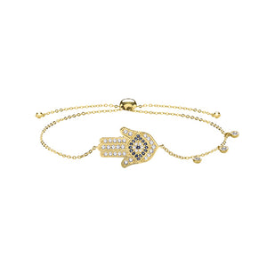 9ct Yellow Gold Ladies CZ Hamza Pull Style Bracelet - E Bixby Jewellers