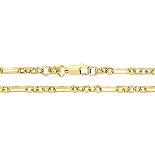 9ct Yellow Gold 7 Inch Hollow Figaro Belcher Bracelet - E Bixby Jewellers