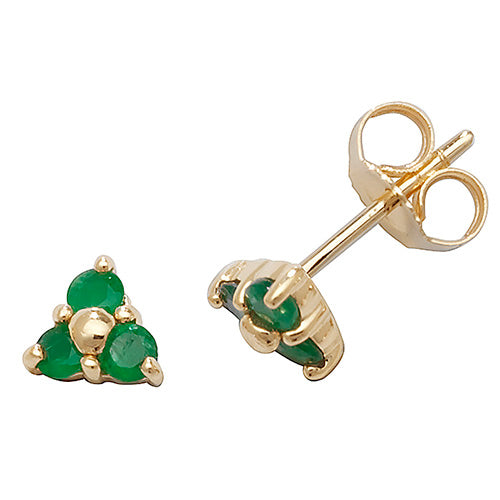 9ct Yellow Gold Emerald 3 Stone Stud Earrings - E Bixby Jewellers