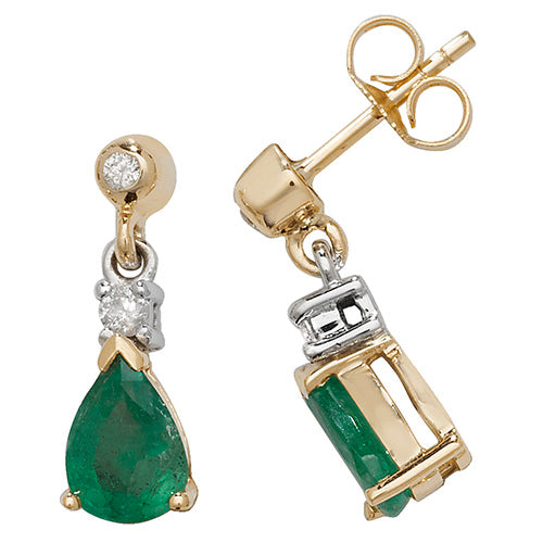 9ct Yellow Gold Emerald Drop Earrings - E Bixby Jewellers