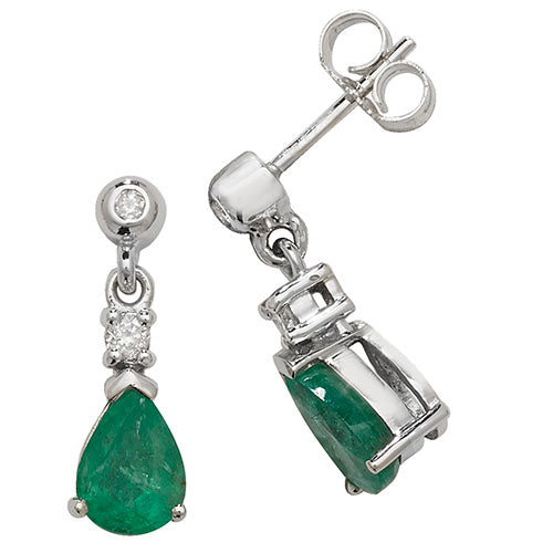9ct White Gold Emerald Drop Earrings - E Bixby Jewellers
