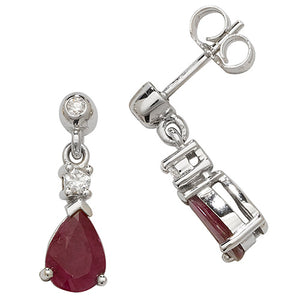 9ct White Gold Ruby Drop Earrings - E Bixby Jewellers