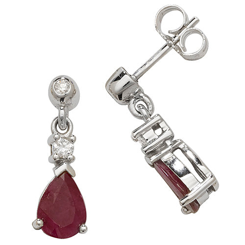 9ct White Gold Ruby Drop Earrings - E Bixby Jewellers