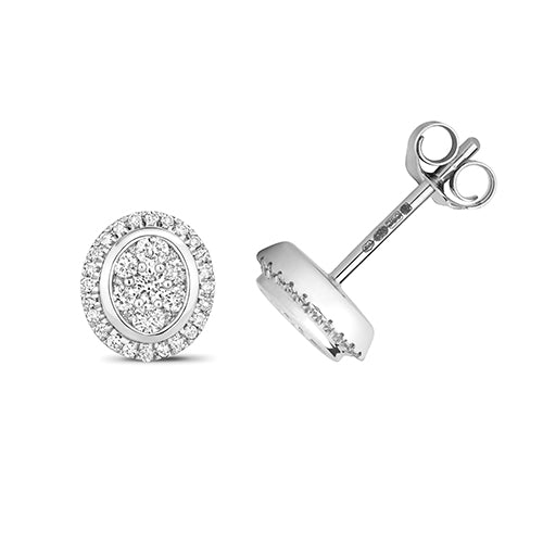9ct White Gold Diamond Cluster Oval Stud Earrings - E Bixby Jewellers