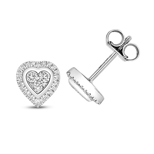 9ct White Gold Diamond Cluster Heart Stud Earrings - E Bixby Jewellers