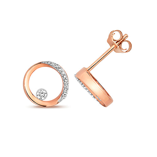9ct Rose Gold Diamond Circle Shape Stud Earrings - E Bixby Jewellers