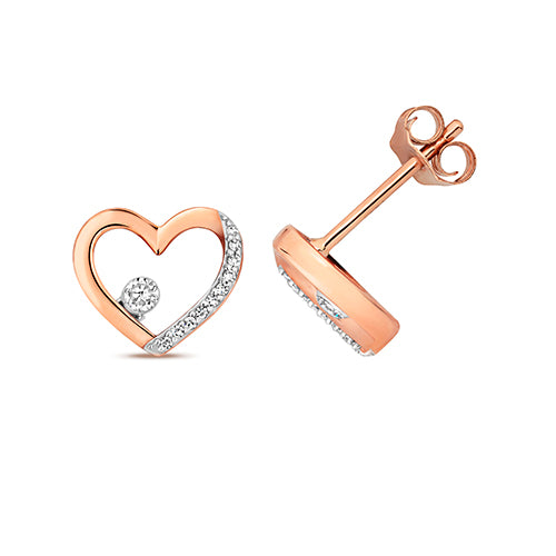 9ct Rose Gold Diamond Heart Shape Stud Earrings - E Bixby Jewellers
