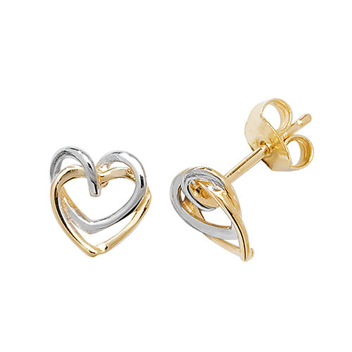 9ct Yellow & White Gold Interlocking Heart  Stud Earrings - E Bixby Jewellers