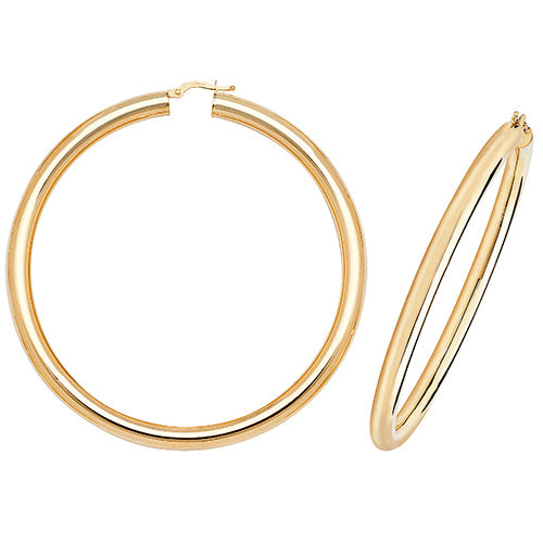 9ct Yellow Gold 60mm Jumbo Plain Hoop Earrings - E Bixby Jewellers