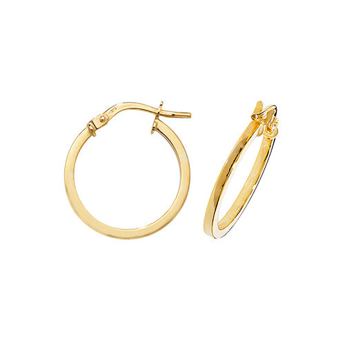 9ct Yellow Gold 15mm Square Tube Plain Hoop Earrings - E Bixby Jewellers