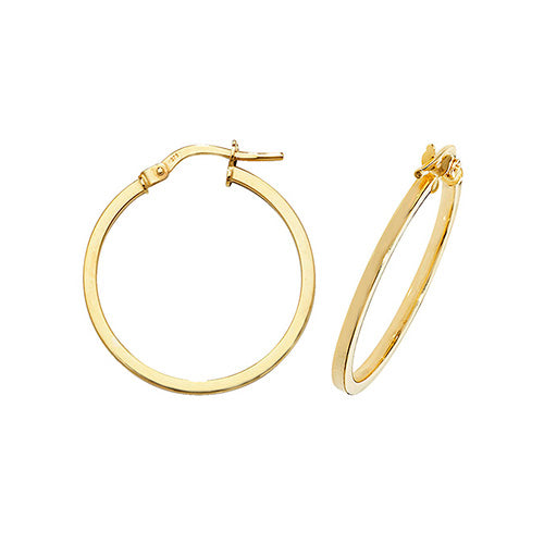 9ct Yellow Gold 20mm Square Tube Plain Hoop Earrings - E Bixby Jewellers