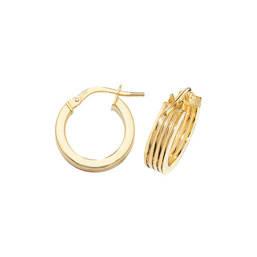 9ct Yellow Gold 10mm Ridge Plain Hoop Earrings - E Bixby Jewellers