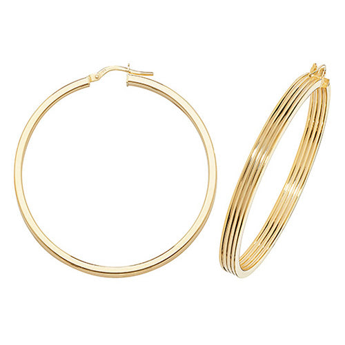 9ct Yellow Gold 40mm Ridge Plain Hoop Earrings - E Bixby Jewellers
