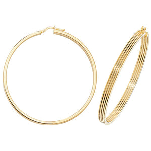 9ct Yellow Gold 50mm Ridge Plain Hoop Earrings - E Bixby Jewellers