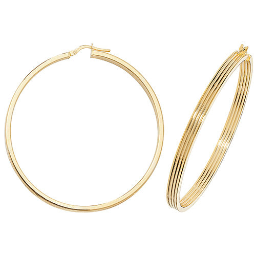 9ct Yellow Gold 50mm Ridge Plain Hoop Earrings - E Bixby Jewellers