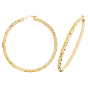 9ct Yellow Gold 50mm Diamond Cut Hoop Earrings - E Bixby Jewellers