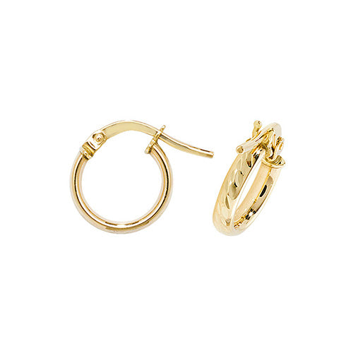 9ct Yellow Gold 8mm Diamond Cut Hoop Earrings - E Bixby Jewellers