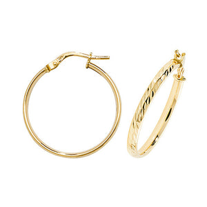 9ct Yellow Gold 20mm Diamond Cut Hoop Earrings - E Bixby Jewellers