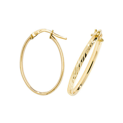 9ct Yellow Gold Medium Oval Diamond Cut Hoop Earrings - E Bixby Jewellers