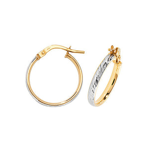 9ct White/Yellow Gold DC Hoop Earrings 15mm - 30mm - E Bixby Jewellers