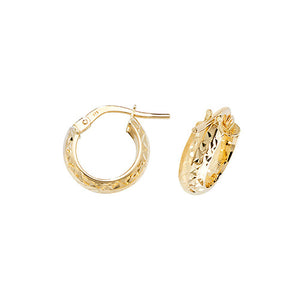 9ct Yellow Gold 8mm Diamond Cut Hoop Earrings - E Bixby Jewellers
