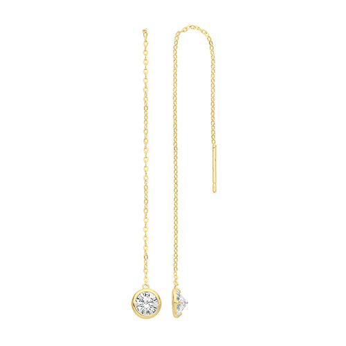 9ct Yellow Gold Thread Through Bezel CZ Drop Earrings - E Bixby Jewellers
