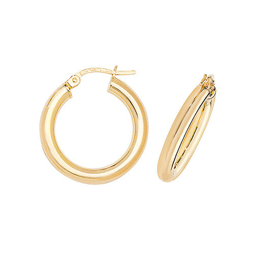 9ct Yellow Gold 15mm Plain Hoop Earrings - E Bixby Jewellers