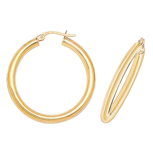 9ct Yellow Gold 25mm Plain Hoop Earrings - E Bixby Jewellers