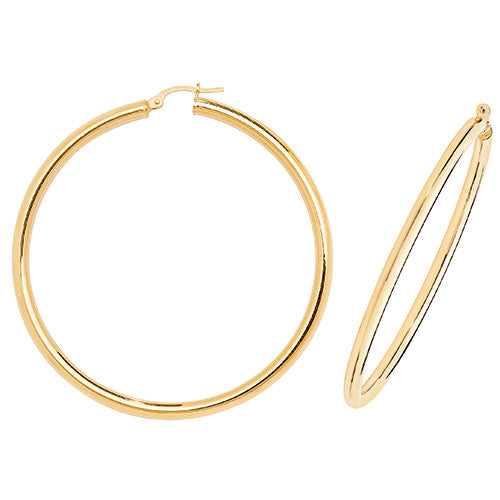 9ct Yellow Gold 50mm Plain Hoop Earrings - E Bixby Jewellers