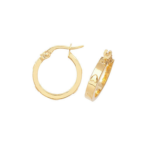9ct Yellow Gold 12mm Heart Front Hoop Earrings - E Bixby Jewellers
