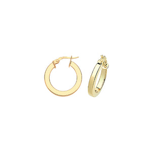 9ct Yellow Gold Square Profile 15mm Hoop Earrings - E Bixby Jewellers