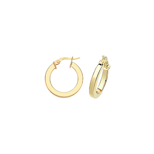 9ct Yellow Gold Square Profile 15mm Hoop Earrings - E Bixby Jewellers