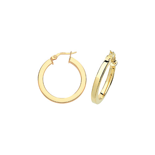 9ct Yellow Gold Square Profile 20mm Hoop Earrings - E Bixby Jewellers