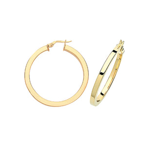 9ct Yellow Gold Square Profile 30mm Hoop Earrings - E Bixby Jewellers