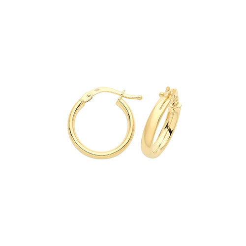 9ct Yellow Gold D-Shape 12mm Plain Hoop Earrings NEW STYLE FOR 2022 !