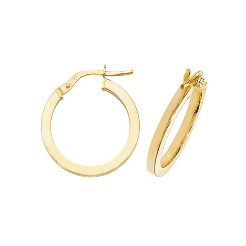 9ct Yellow Gold 15mm Square Tube Plain Hoop Earrings - E Bixby Jewellers