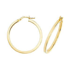 9ct Yellow Gold 25mm Square Tube Plain Hoop Earrings - E Bixby Jewellers