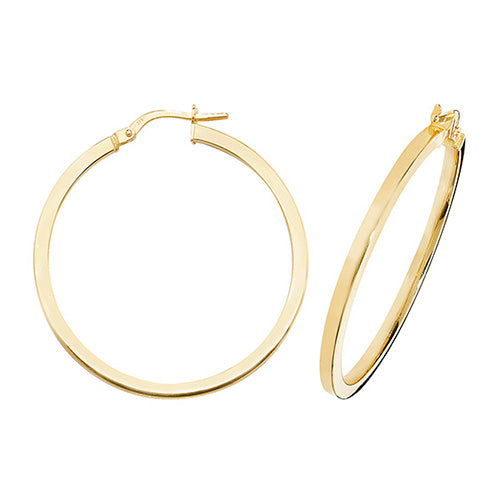 9ct Yellow Gold 30mm Tube Plain Hoop Earrings - E Bixby Jewellers