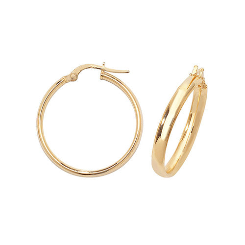 9ct Yellow Gold D-Shape 20mm Plain Hoop Earrings - E Bixby Jewellers